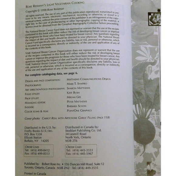 Rose Reisman LIGHT Vegetarian Cooking 1998 Cookbook Recipes Trade PB - Picture 3 of 8